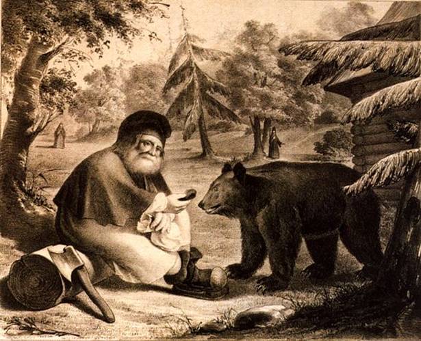 Преподобный Серафим  Саровский кормит медведя.